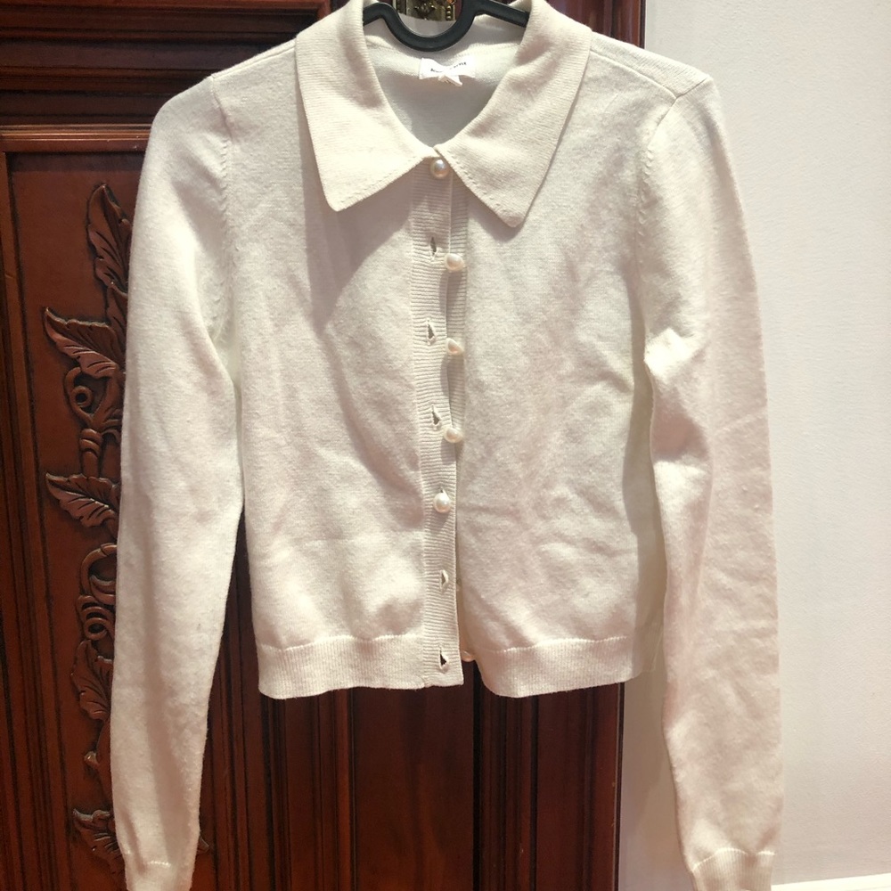 Song of Style pearl button white cardigan